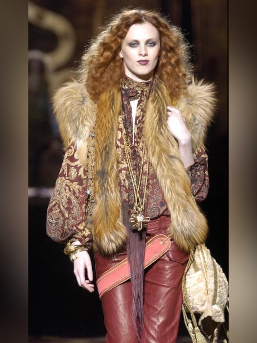Roberto Cavalli FW2004 Burgundy Silk Baroque Midi Skirt - Picture 9 of 10